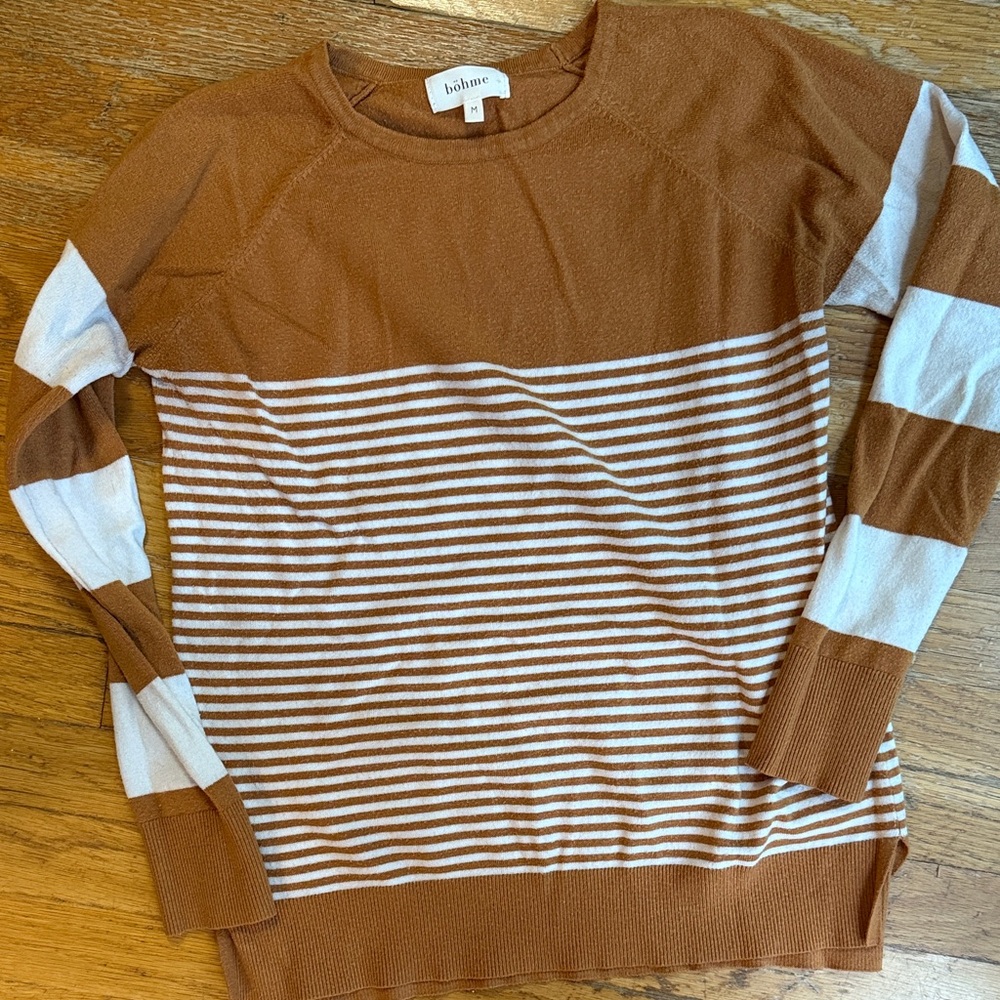 Bohme Brown and White Striped Crew Neck Sweater - Picture 3 of 3